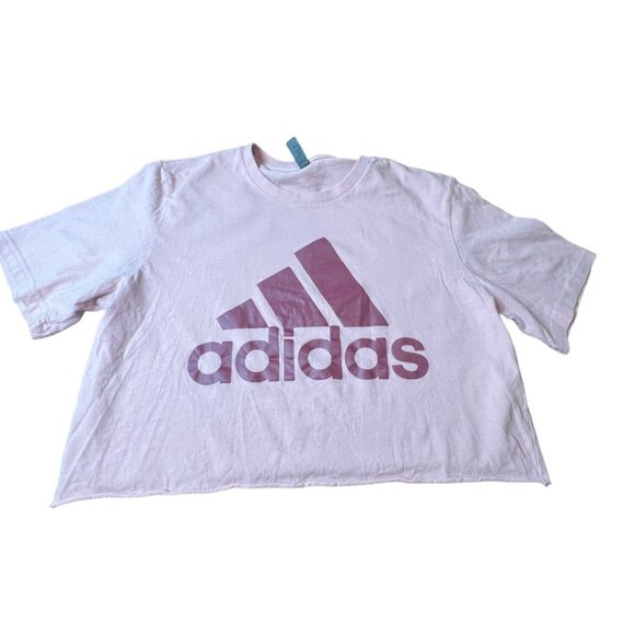 adidas Tops - Adidas Pink Cropped T-Shirt With Logo Print Size Medium